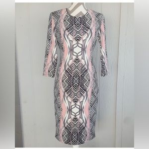 Bisou Bisou Pink Black White Pastel 3/4 Sleeve Midi Dress Size 8.  B51